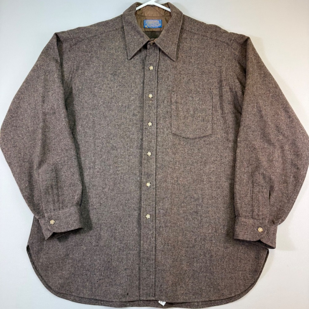 Vintage Pendleton Button Up Shirt Mens XL Brown Virgin Wool Flannel Made in USA